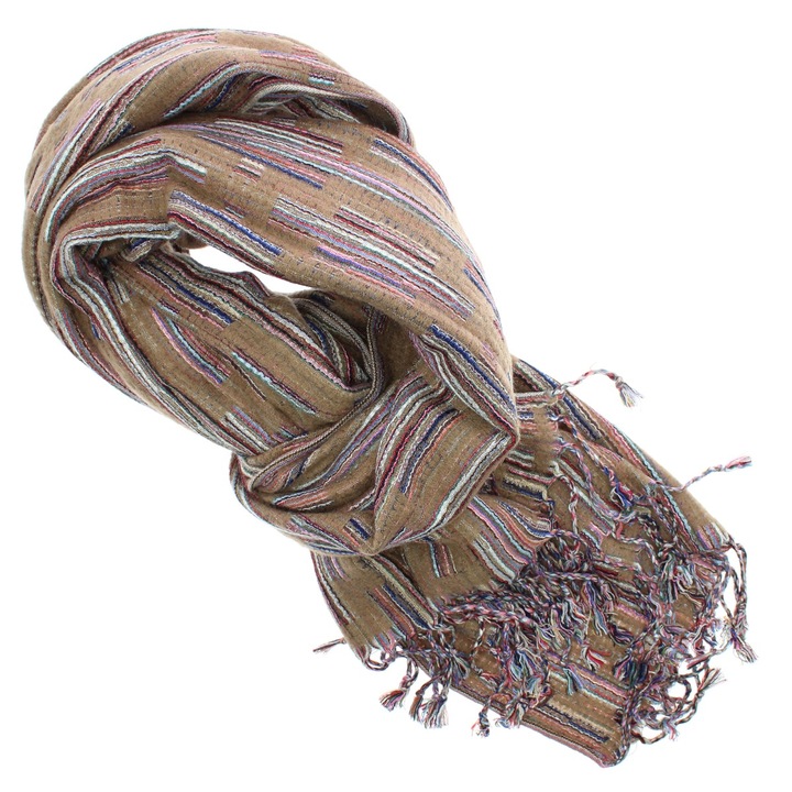 Esarfa, de dama, Buticcochet, lana, cu franjuri, model stilizat, 70x180 cm, Maro - ES1760