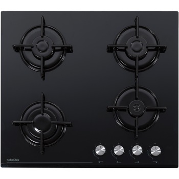 Plita incorporabila Nobeltek NHBG-6400BK, Gaz, 4 arzatoare, Aprindere buton, Siguranta arzatoare, 60 cm, Sticla neagra