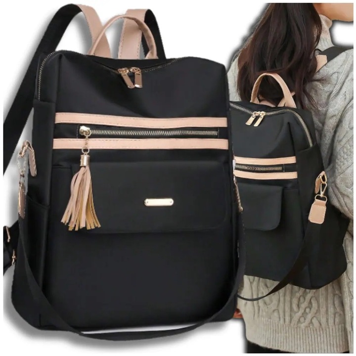 Rucsac de dama Edibazzar, sport urban, negru, 34x32x13cm, set multifunctional