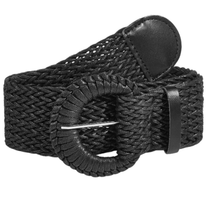 Curea elastica de dama, Edibazzar, Paie, 96 cm, Negru