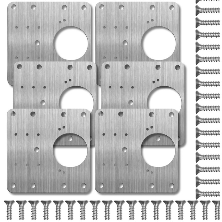 Set 6 placi reparare balamale, Edibazzar, 9x9cm, inox, pentru usi de mobilier