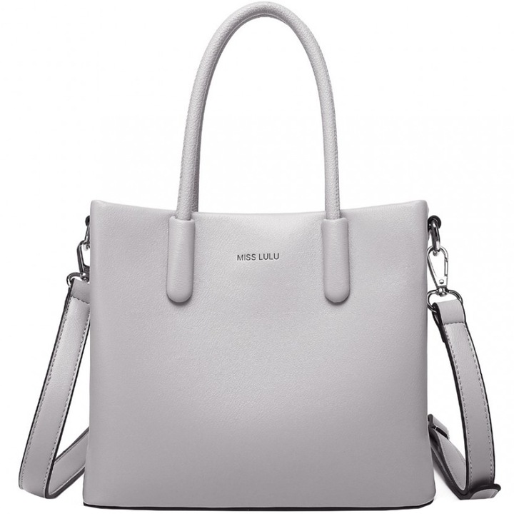 Дамска чанта през рамо, устойчива на пръски и надраскване PU кожа, подвижна презрамка и метални крака, Miss Lulu LB2367GY, сив