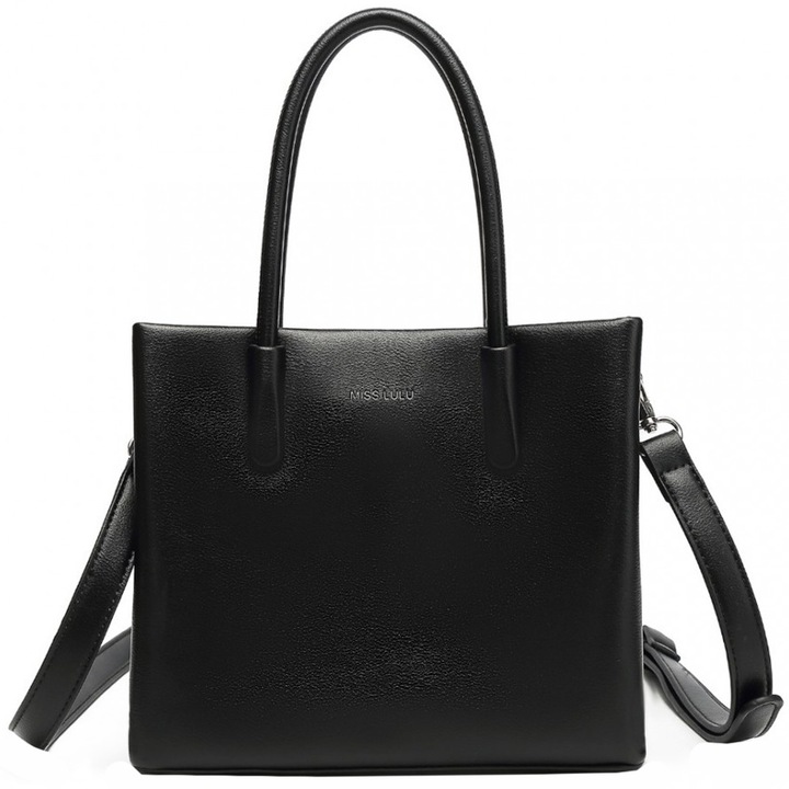Дамска чанта през рамо, устойчива на пръски и надраскване PU кожа, подвижна презрамка и метални крака, черен, Miss Lulu LB2367BK
