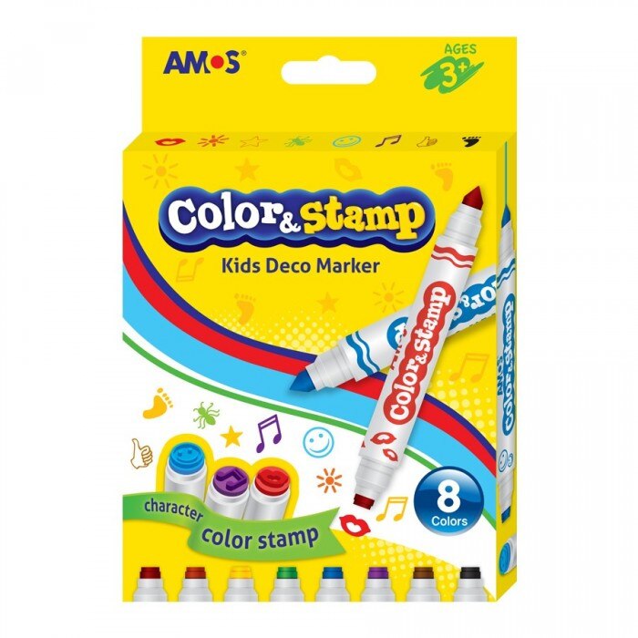 Carioca AMOS Color&Stamp 2 capete 8 culori/set