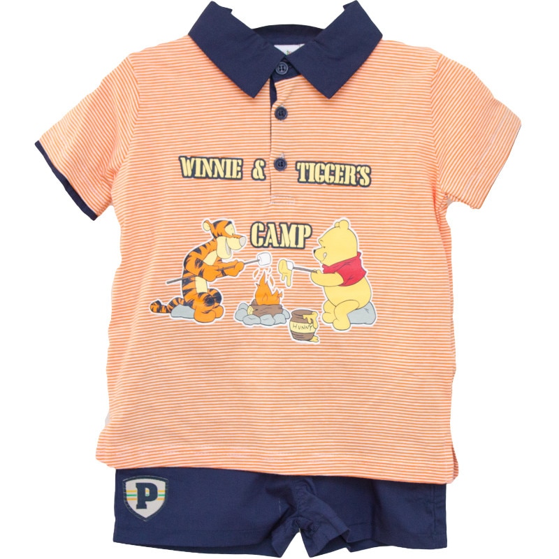Set tricou si pantaloni scurti Winnie orange bleumarin, Orange/Bleumarin
