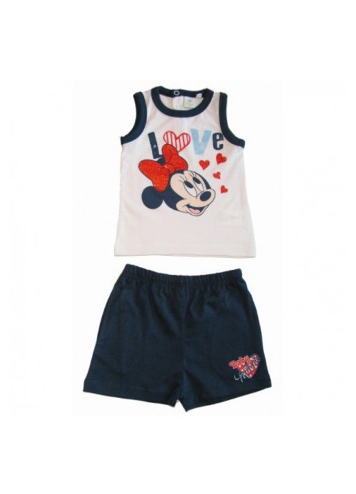 Set tricou si pantaloni scurti Minnie alb negru, Alb/Negru