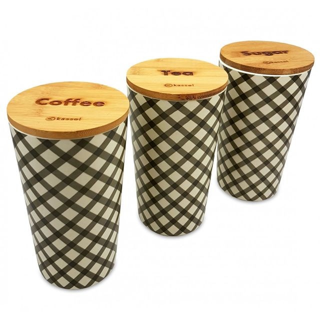 Set 3 recipiente depozitare Kassel 93554, capac bambus, corp melamina