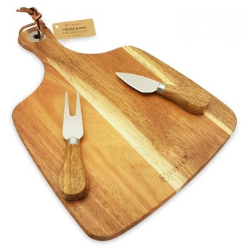 Set tocator si cutite pentru branzeturi Kassel, lemn de salcam, lama inox Set tocator si cutite pentru branzeturi Kassel, lemn de salcam, lama inox