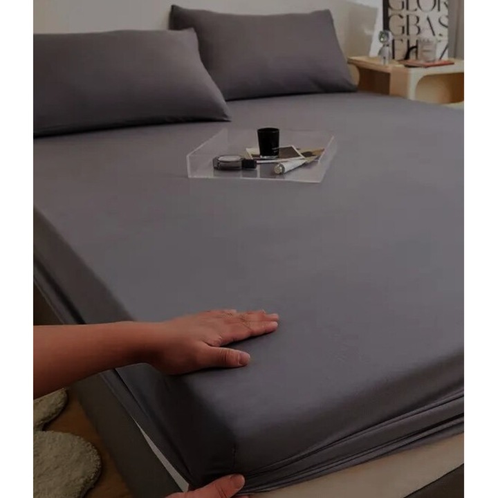 Cearceaf de pat cu elastic din bumbac ranforce 100%, 320 x 280 cm, gri antracit