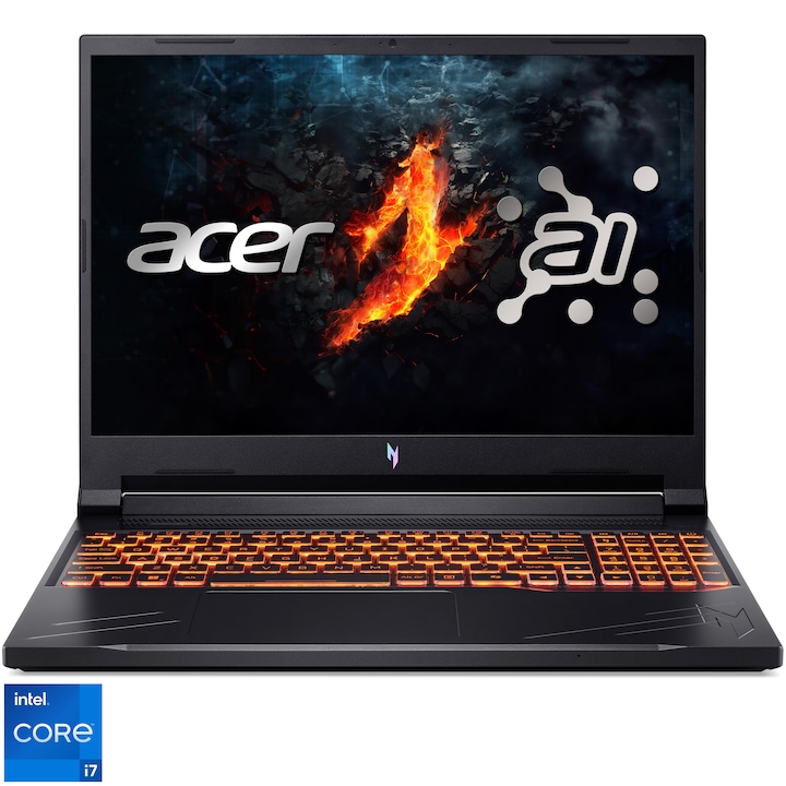 Acer Nitro V16 ANV16-71-7180 Gaming Laptop, 16", Intel® Core™ i7-14650HX processzorral, akár 5,2 GHz, WUXGA, IPS, 165 Hz, 16 GB RAM DDR5, 1 TB SSD, NVIDIA® GeForce RTX™ 4060 8GB GDDR6, No OS, Nemzetközi angol billentyűzet, Fekete