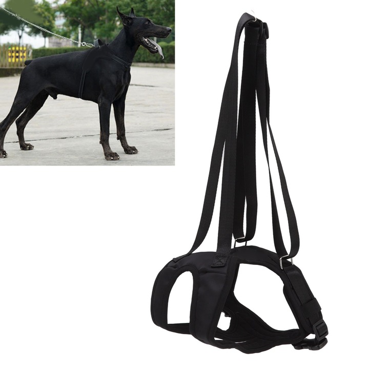 Sling de suport pentru picioarele din spate ale cainilor, Mmgoqqt, negru, material fleece, dimensiune L