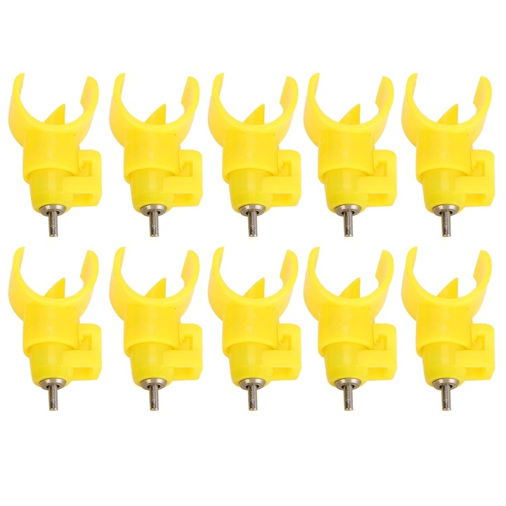 Set 10 Fantani de Baut pentru Pasari, Enforose, ABS, Otel Inoxidabil, Galben, 5.5x2.5cm