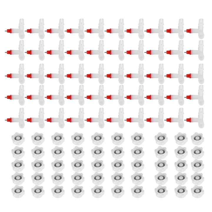 Set 50 adapatori pentru pui Enforose, plastic/metal, alb, 7x5.5x4.5cm