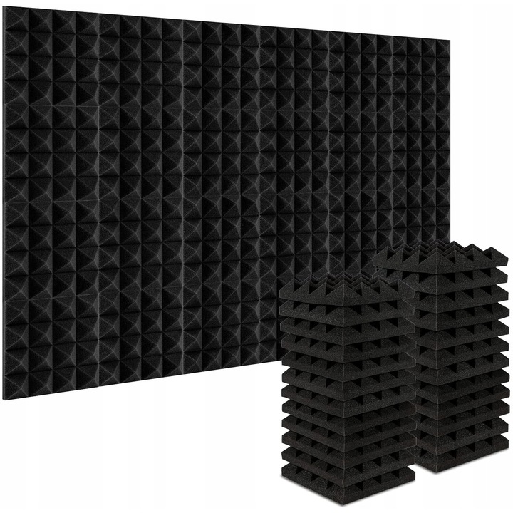 Set 24 Panouri Acustice, Luka, Spuma, 25 x 25 x 5 cm, Negru