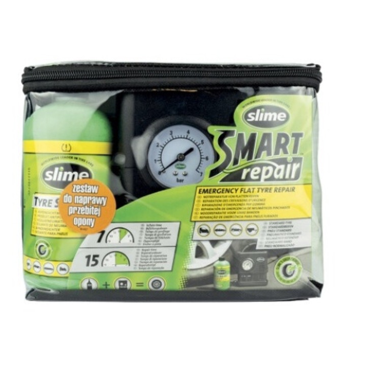 SLIME gumijavító készlet, kompresszor, 12V