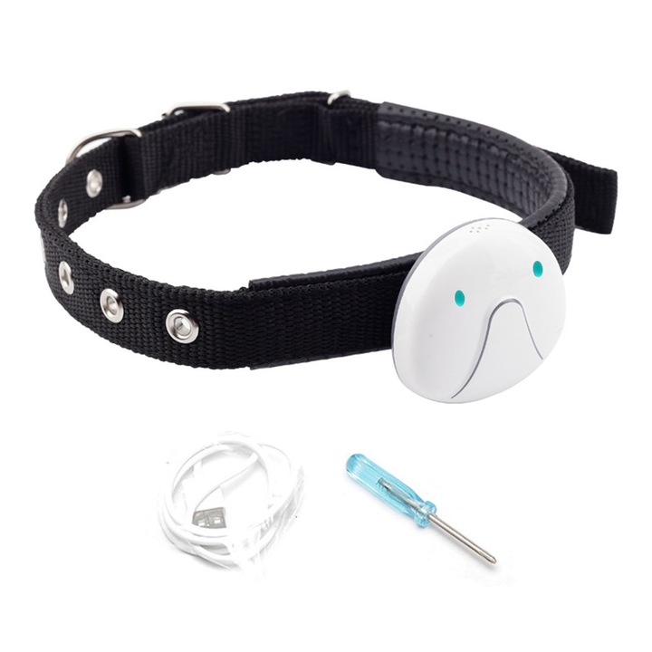 Zgarda localizator animale de companie, locatie inteligenta WiFi, prevenire pierdere, dispozitive GPS de urmarire pentru animale mici /medii, alb, Enforose
