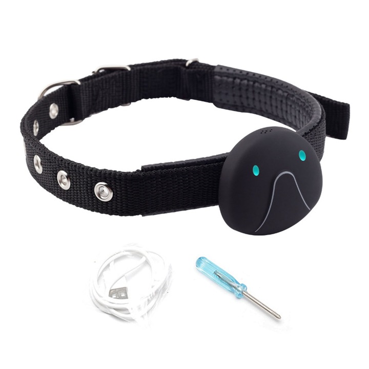 Zgarda de localizare pentru animale de companie, locatie inteligenta Wi-Fi, prevenire pierdere, dispozitive de urmarire GPS pentru animale de companie mici- medii, negru, Enforose