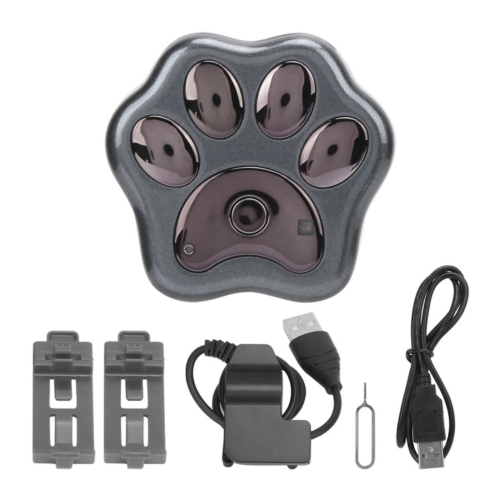 GPS тракер за домашни любимци, водоустойчив, проследяване в реално време, локатор против изгубване за кучета и котки, черен, Enforose