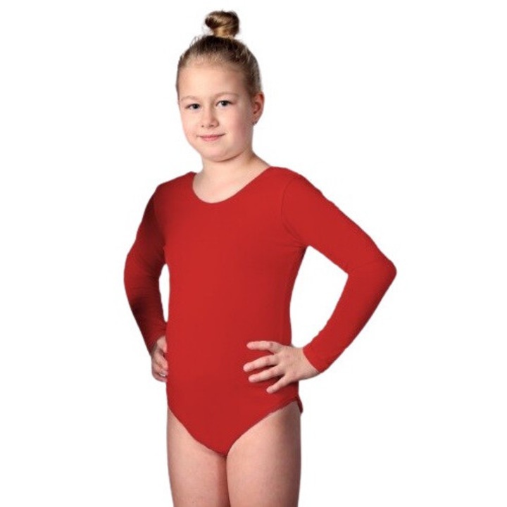 Body de balet cu maneci lungi, brak, rosu, bumbac, pentru fete, 116 CM