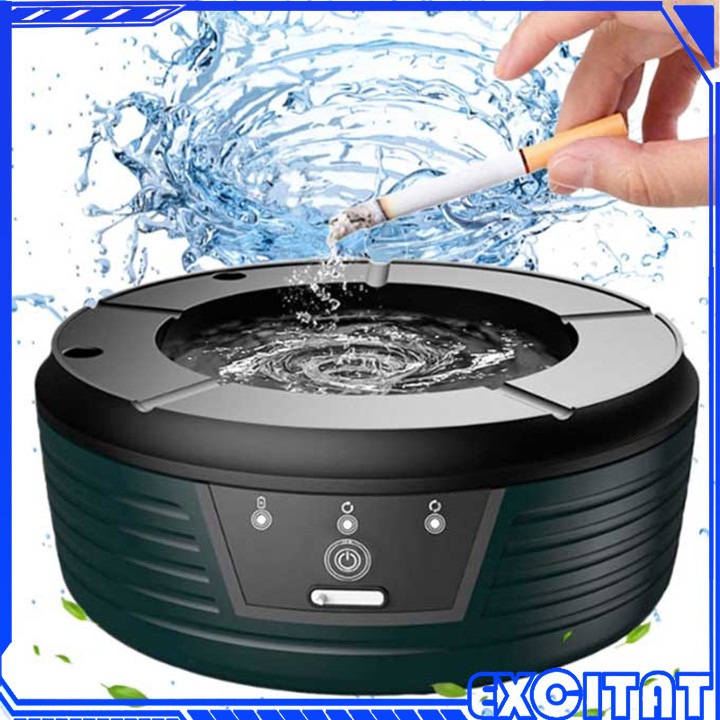 Scrumiera electrica multifunctionala de uz casnic cu spalare automata, Excitat®, elimina scrumul de tigara, filtru bumbac, capacitate 4 tigarete, incarcare USB, acumulator de 1200mAH, doua moduri de functionare, 175 x 75 mm, Verde inchis