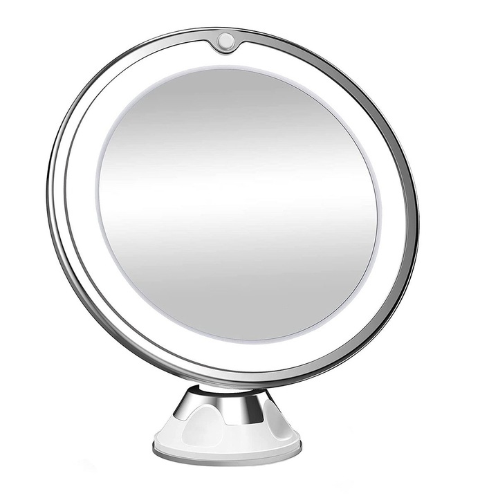 Козметично огледало, BOMSTOM, Led осветление, въртене на 360°, 10x увеличение, бяло