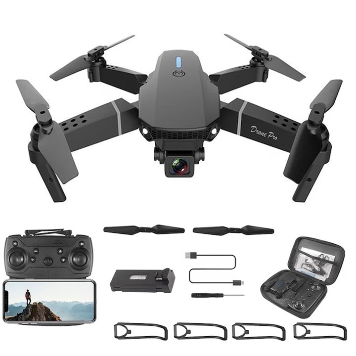 Дрон 1Tech E88-RC UFO1, Сгъваем, 2 камери, WIFI, FPV, Черен