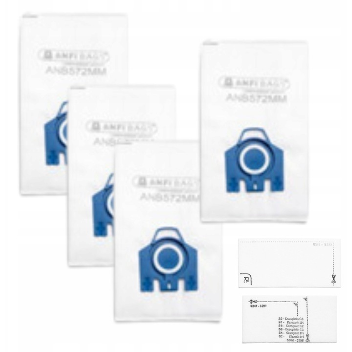 Set De Accesorii Pentru Aspirator Miele, 4xPungi Sintetice, 2xFiltre Pentru Motor De Taiat La Dimensiune, Sac Sintetic Si Filtre, 295x175, Realizate Din Microfibra Sintetica De Inalta Calitate, Rezistente La Rupere Si Umiditate, Alb/Albastru