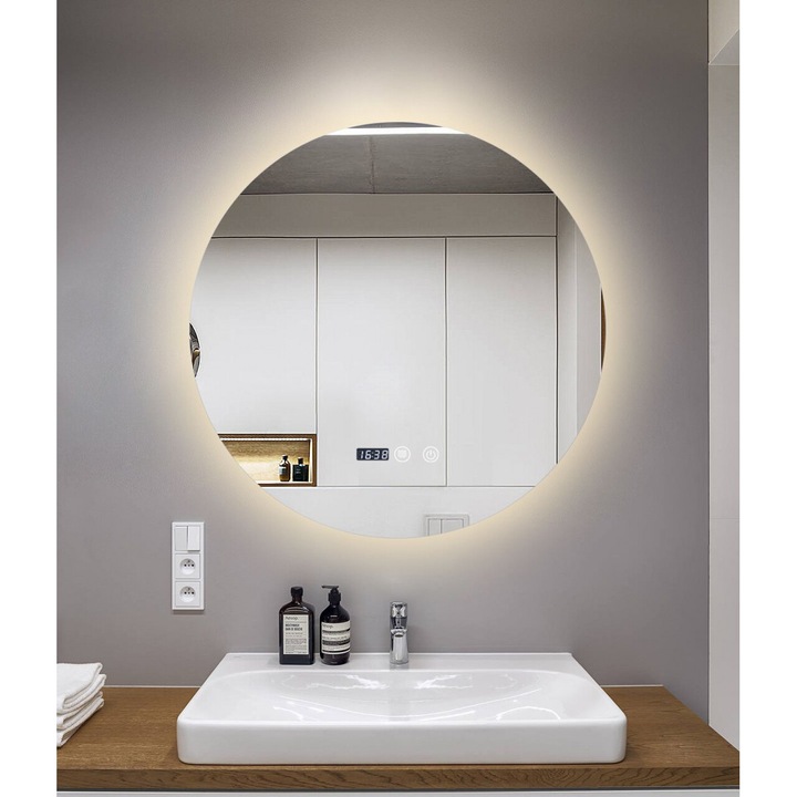 Oglinda Baie LED si Dezaburire Elit's Premium cu Senzor Touch, Lumina Rece, Calda si Neutra, 90 cm, lumina ambientala spate