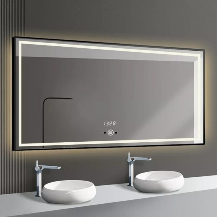 Oglinda Baie Led Cu Senzor De Miscare, 80x60cm, Rama Negru Mat, Led Touch, Elit's ESNJ30
