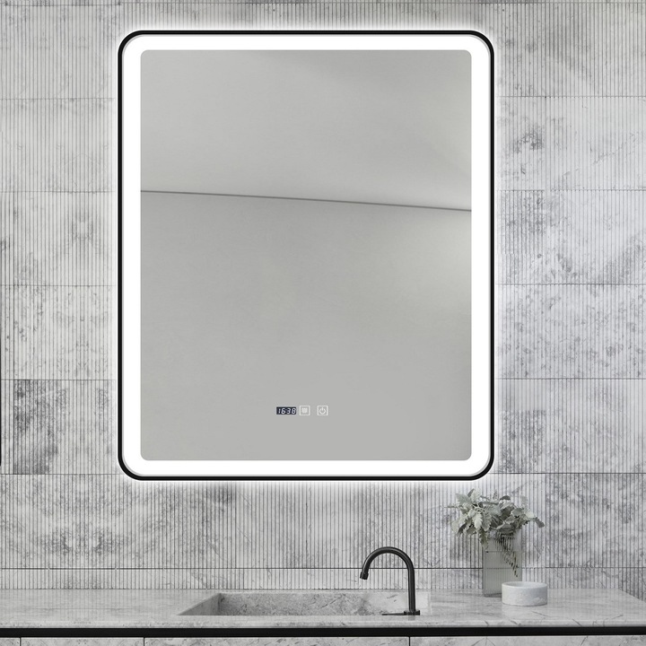 Oglinda Baie Cu Led, 75x90 Cm, Functie Dezaburire, Ceas Si Termometru, Elit's Esn37