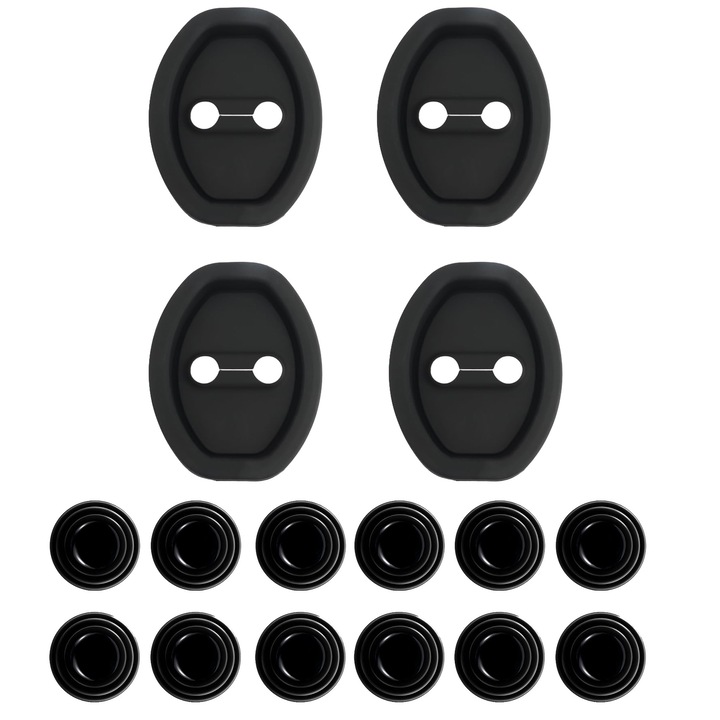 4 db-os autóajtózár csillapító szett, hangszigetelő, rezgéscsillapító, univerzális, szilikon, 12 db autóajtó lengéscsillapítóval, fekete