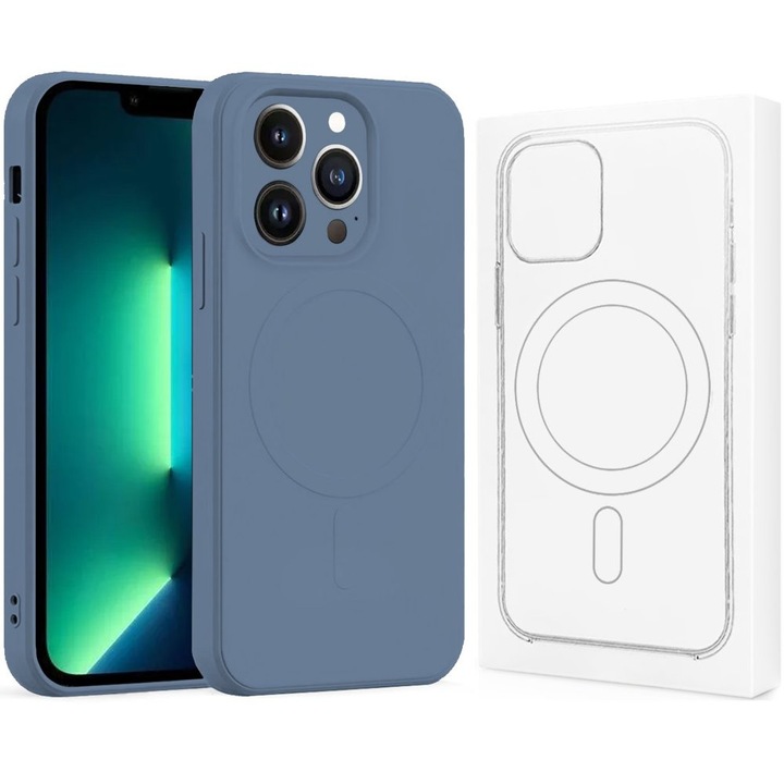 Husa telefon XGSM Silicone Mag Cover, pentru iPhone 13 Pro Max, albastra, silicon, mat, cu suport MagSafe