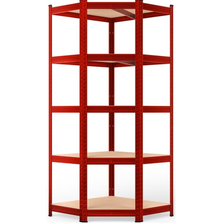 Raft metalic depozitare de colt, Monzana, din otel galvanizat, rosu, 180x70x40 cm, greutate maxima suportata 875 kg