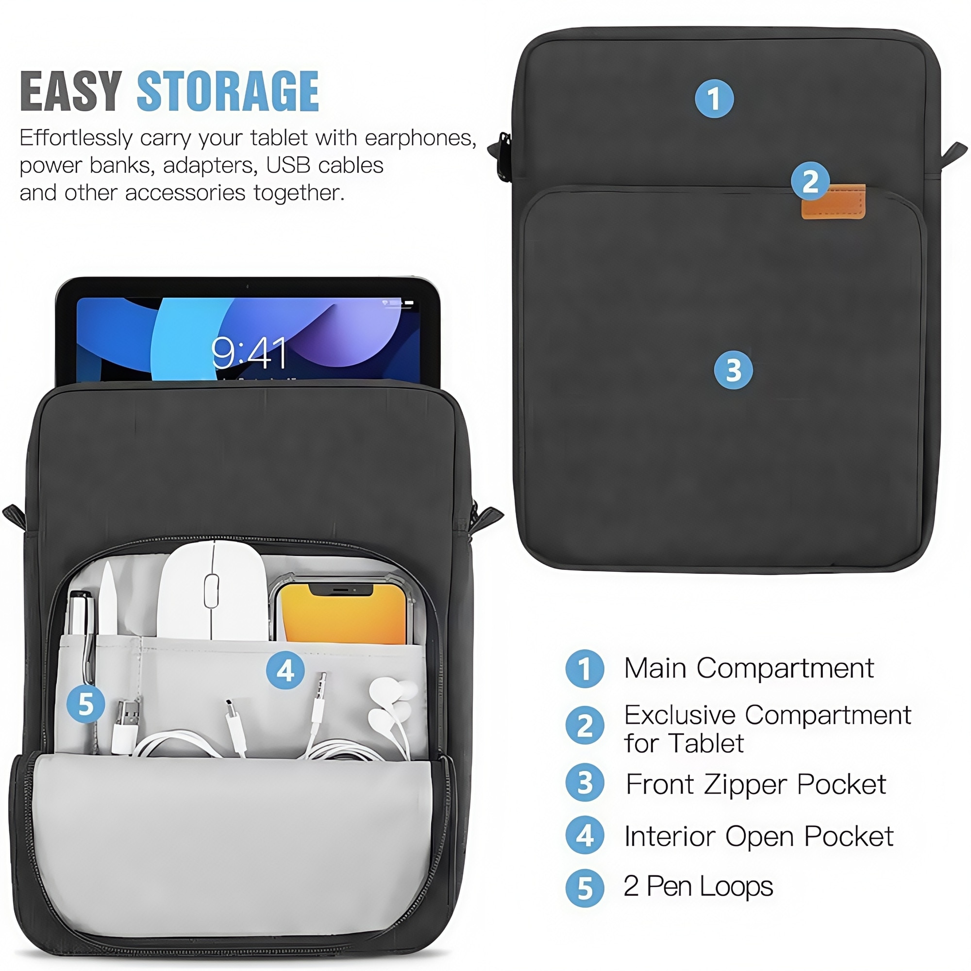Geantă pentru tablete, BestPlaza, 13-14 inch, impermeabilă, compartimente multiple, neagră