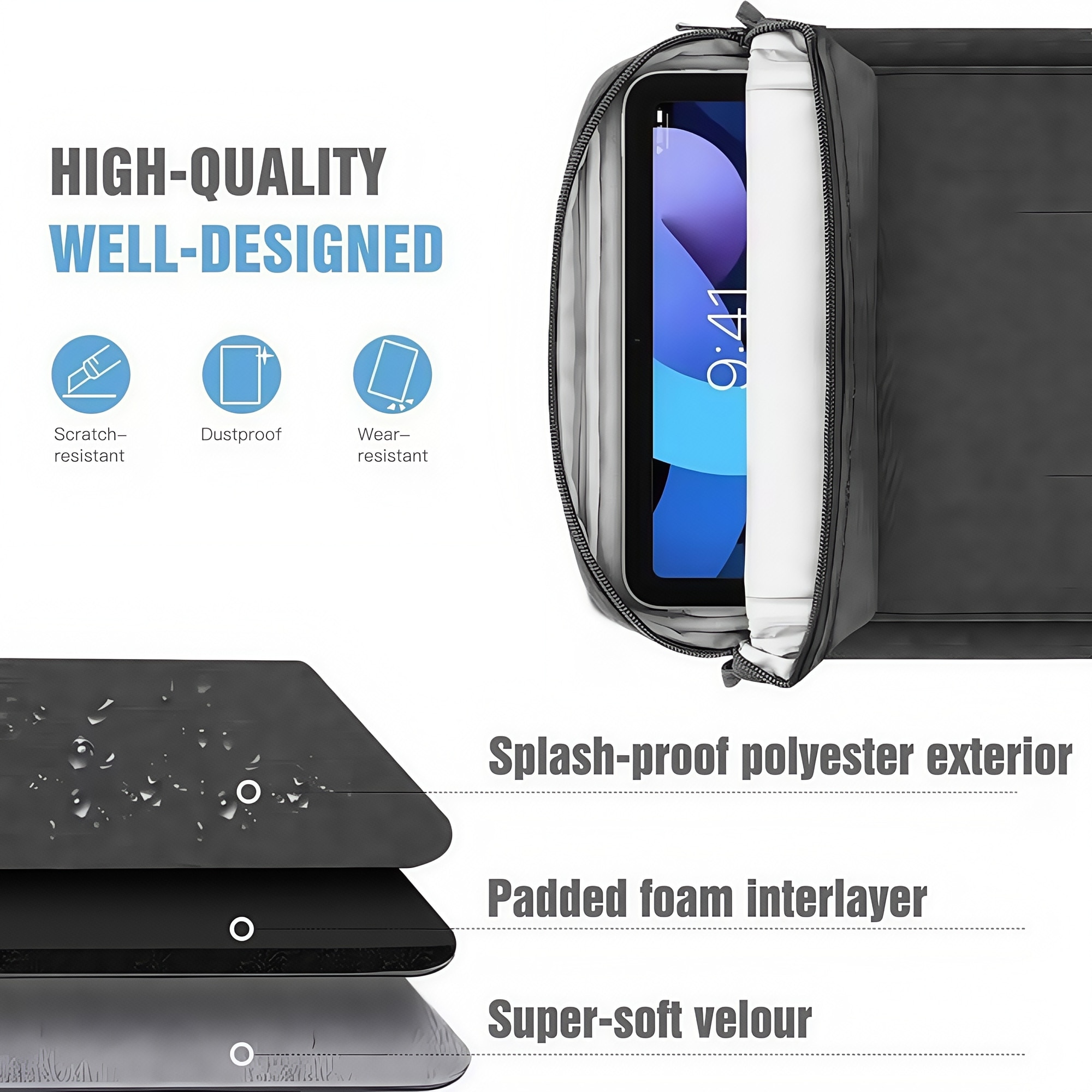 Geantă pentru tablete, BestPlaza, 13-14 inch, impermeabilă, compartimente multiple, neagră