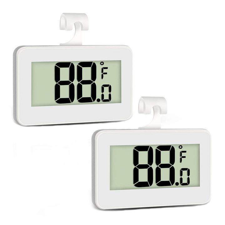 Termometru pentru frigider, set de 2, cu carlig, functionare simpla, la -20°C la 60°C, OUYLAF, Alb