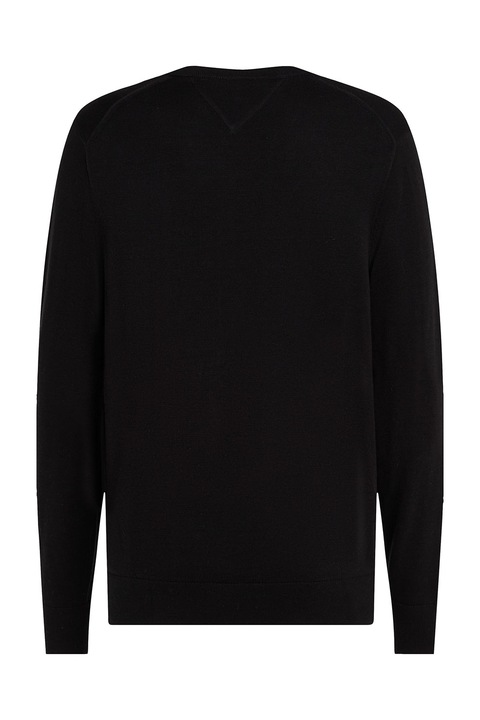 Tommy Hilfiger, Памучен пуловер с шпиц, Черен