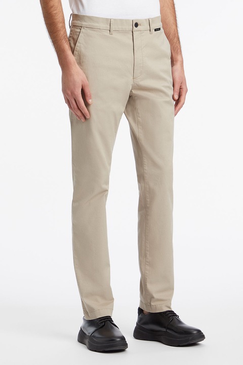 CALVIN KLEIN, Pantaloni chino slim fit din amestec de bumbac organic, Bej