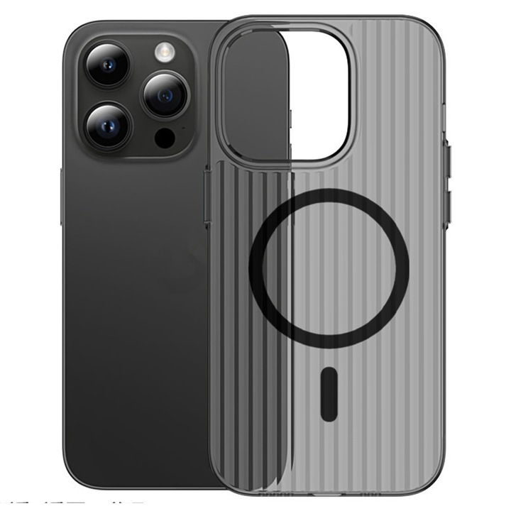 Carcasa ondulata pentru telefon, OEMG, TPU, Compatibila cu MagSafe, Pentru iPhone 16 Pro Max, Gri