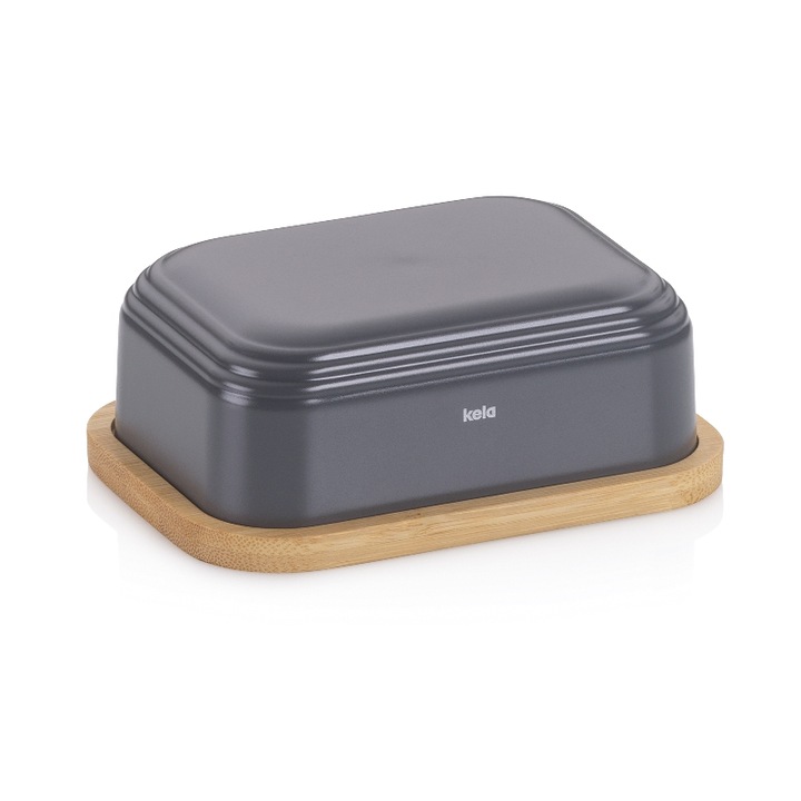 Cutie pentru unt, Kela, plastic, 15.5 x 11.5 x 6 cm, gri/maro