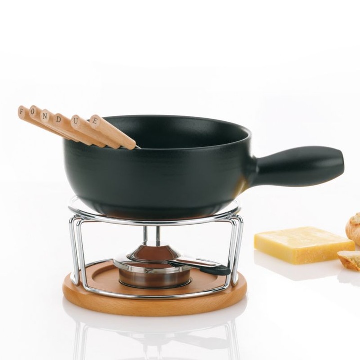 Set vas fondue/ accesorii, Kela, inox, crom, negru, 22x9cm