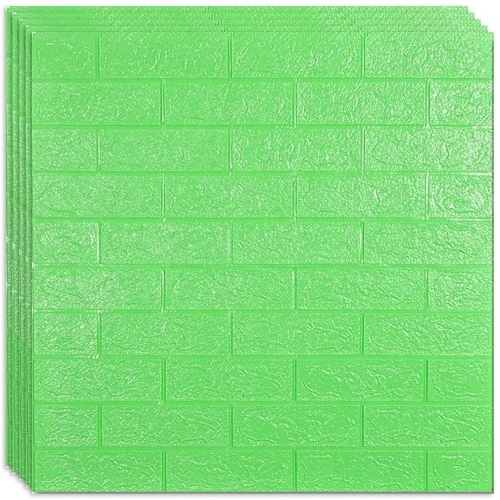 Set 10 x Tapet 3D autoadeziv HOZRO, Model imitatie caramida, acopera o suprafata de 5.39 mp, design modern, foarte usor de montat, Verde