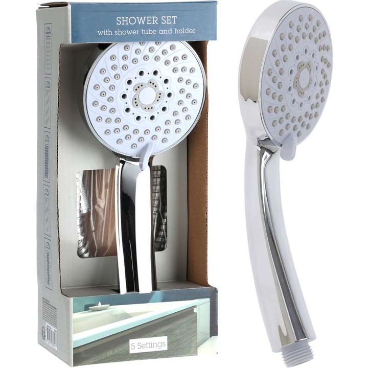 Set cap de dus si furtun, Excellent, 5 functii, cromat, 150cm