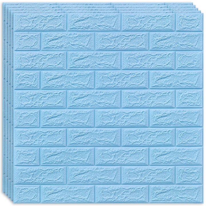 Set 10 x Tapet 3D autoadeziv HOZRO, Model imitatie caramida, acopera o suprafata de 5.39 mp, design modern, foarte usor de montat, Albastru