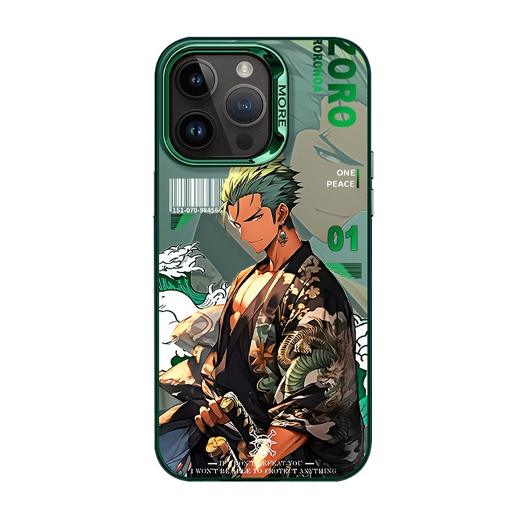 Husa pentru telefon anime galvanizata, OEMG, TPU, Rezistenta la socuri, Pentru iPhone 15 Pro Max, Verde