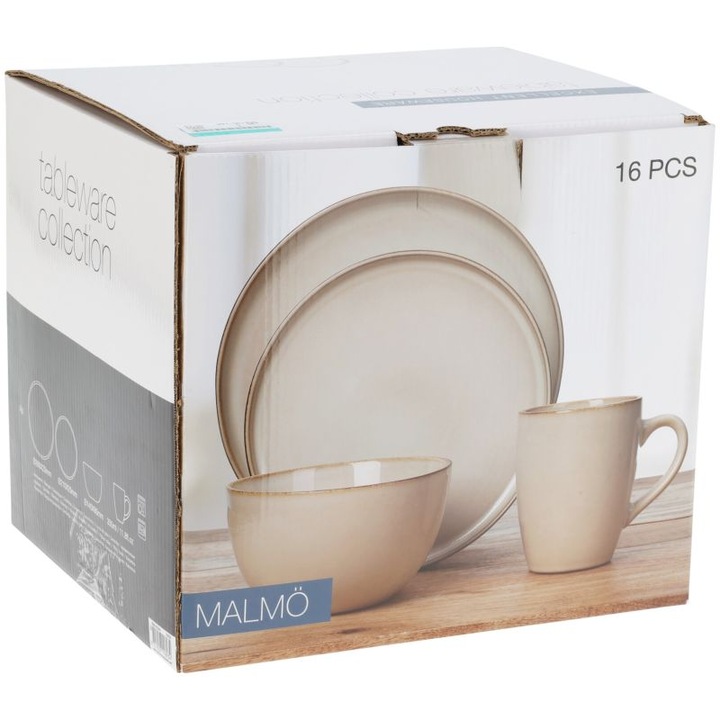 Set serviciu de masa, Excellent, 16 piese, ceramica, bej