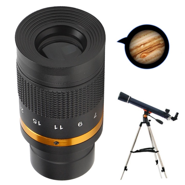 Csillagászati távcső, 1,25 hüvelykes, Mmgoqqt, folyamatos zoom 7-21 mm, fekete