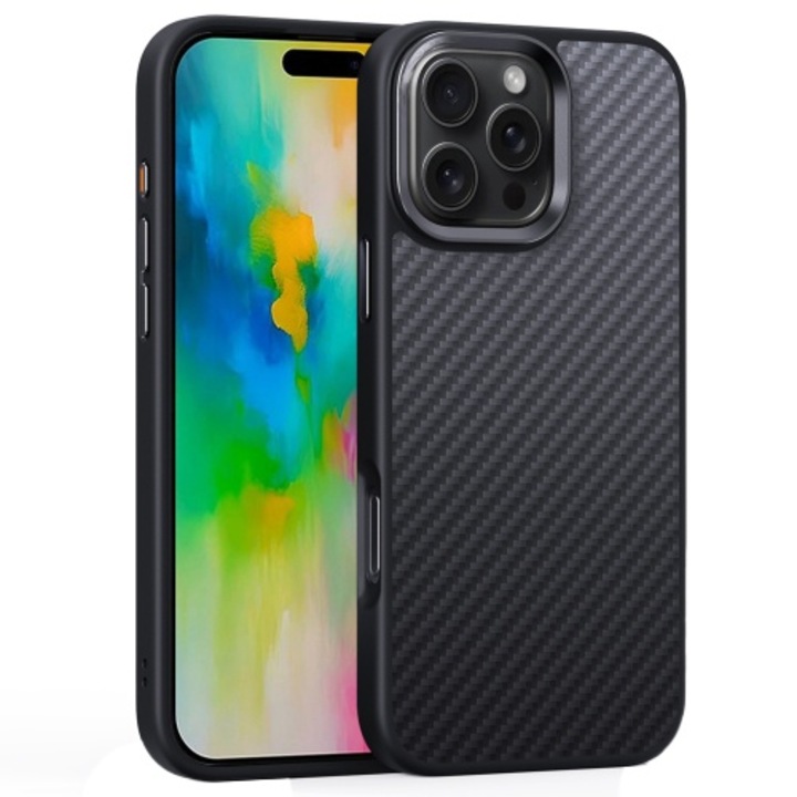 Husa pentru iPhone 16 Pro Max Daden® Armor Pro din fibra de aramida/Kevlar, MagSafe Integrat, Margini portejate, Protectie Antisoc, Camera Ultra Safe, Negru