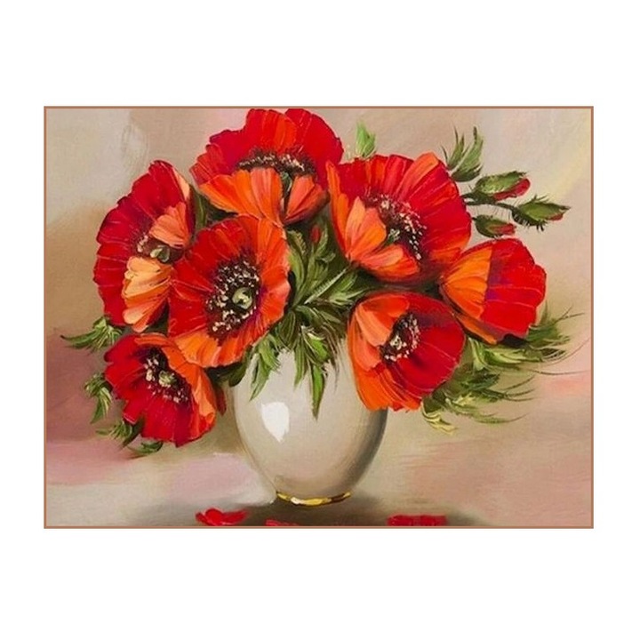 Set pictura pe numere Aranjament cu maci, Tablou 20 x 30 cm