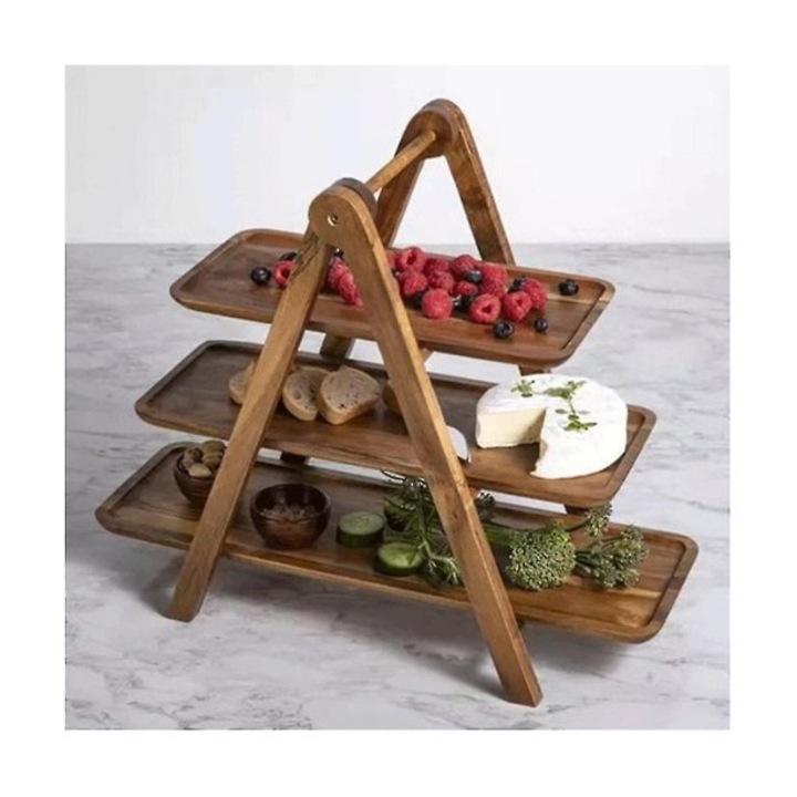 Set Platouri pentru Servirea Mancarii, Branzeturi, Aperitive Supraetajat pe 3 Nivele din Bambus